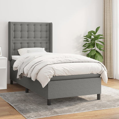 Spring Bed Frame with Dark Gray Mattress 90x190 cm Fabric