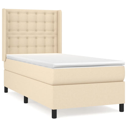 Spring bed frame with cream mattress 90x190 cm in fabric