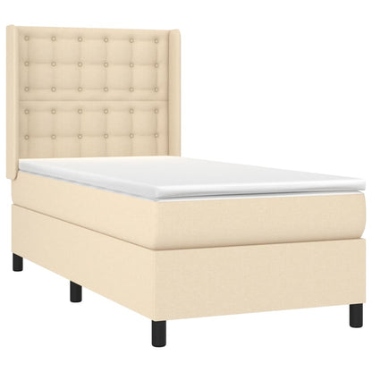 Spring bed frame with cream mattress 90x190 cm in fabric