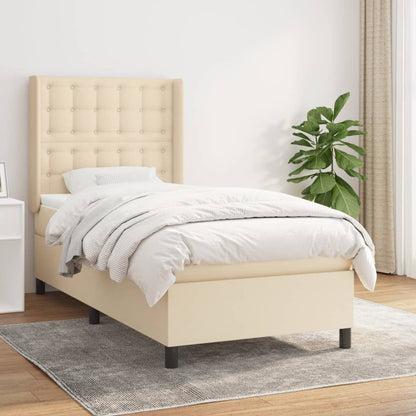 Spring bed frame with cream mattress 90x190 cm in fabric