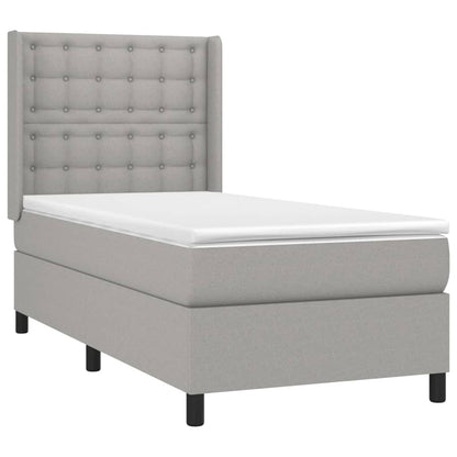 Spring bed frame with light gray mattress 90x200 cm fabric