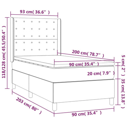 Spring bed frame with cream mattress 90x200 cm in fabric