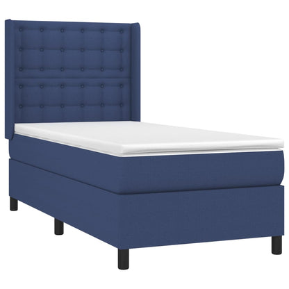 Spring bed frame with blue mattress 90x200 cm in fabric