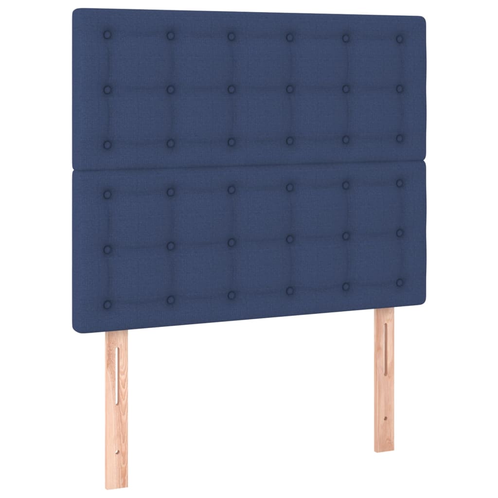 Spring bed frame with blue mattress 90x200 cm in fabric