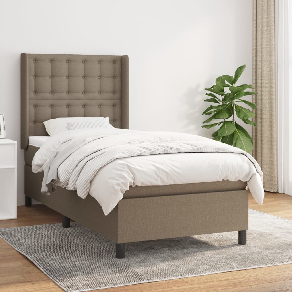 Spring bed frame with dove gray mattress 100x200 cm in fabric