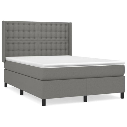 Spring Bed Frame with Dark Gray Mattress 140x190 cm Fabric