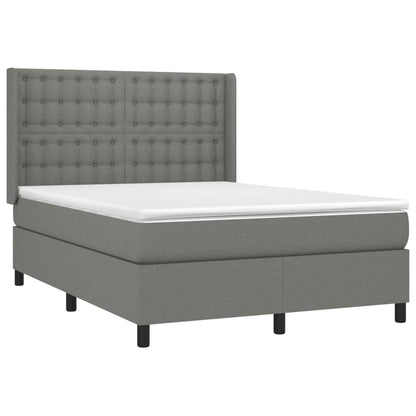 Spring Bed Frame with Dark Gray Mattress 140x190 cm Fabric