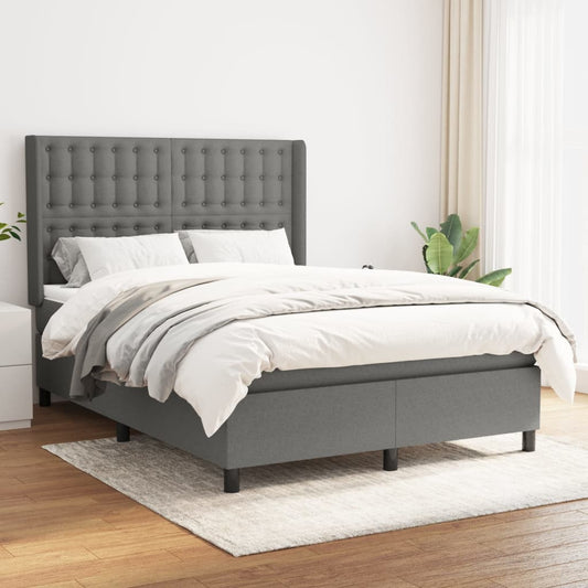 Spring Bed Frame with Dark Gray Mattress 140x190 cm Fabric