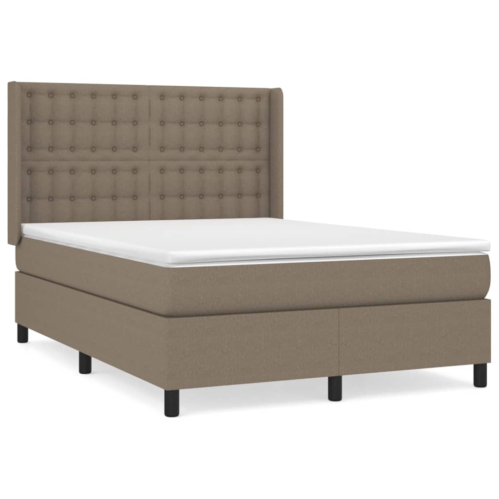 Spring bed frame with dove gray mattress 140x190 cm in fabric