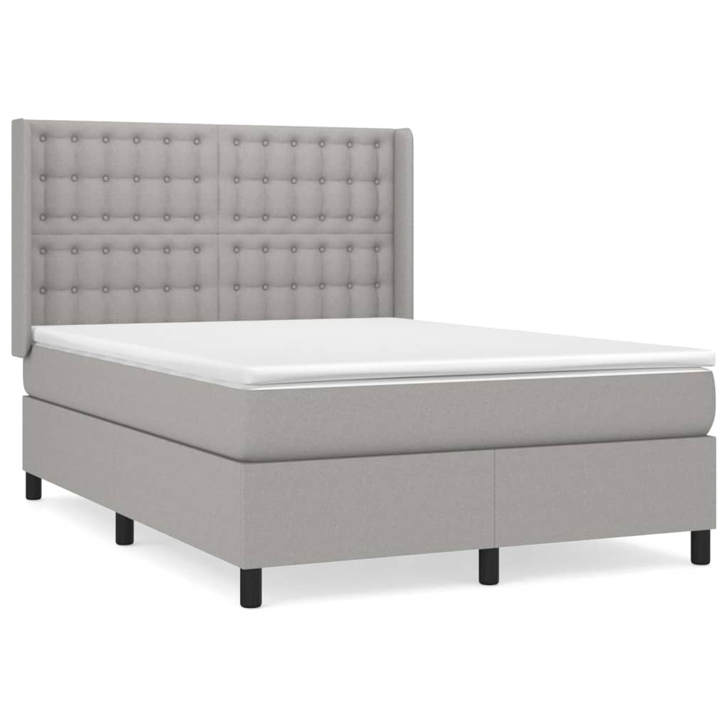 Spring bed frame with light gray mattress 140x200cm fabric