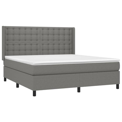 Spring Bed Frame with Dark Gray Mattress 160x200 cm Fabric