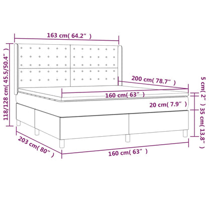 Spring Bed Frame with Dark Gray Mattress 160x200 cm Fabric