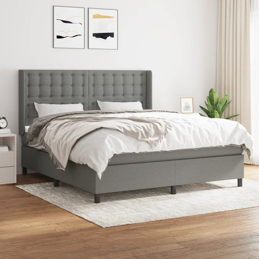 Spring Bed Frame with Dark Gray Mattress 160x200 cm Fabric