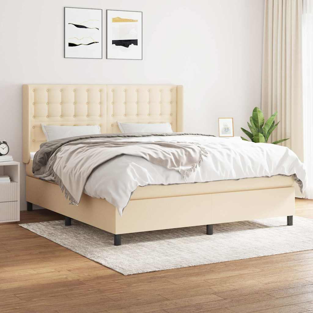 Giroletto a Molle con Materasso Crema 160x200 cm in Tessuto