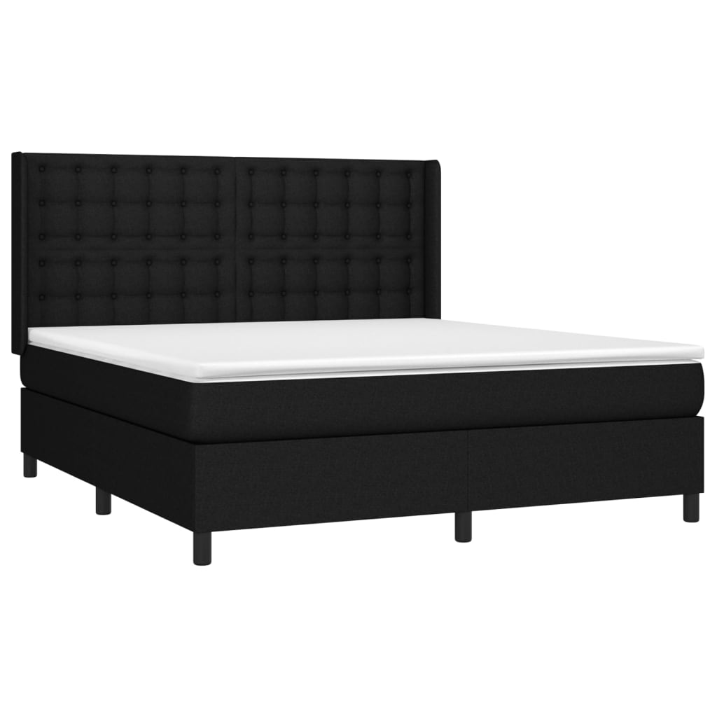 Spring bed frame with black mattress 180x200 cm in fabric