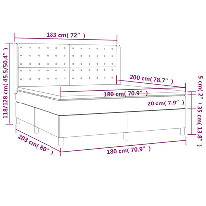 Spring bed frame with black mattress 180x200 cm in fabric