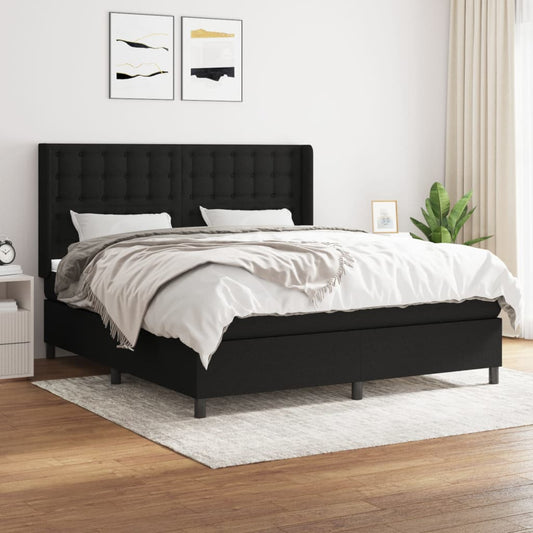 Spring bed frame with black mattress 180x200 cm in fabric