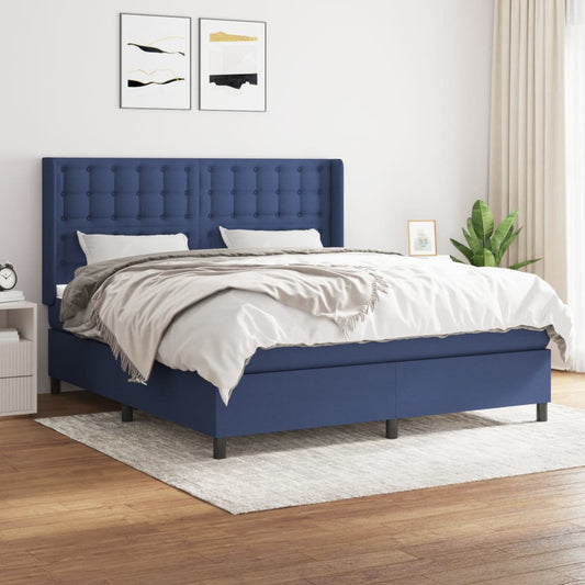 Spring bed frame with blue mattress 180x200 cm in fabric