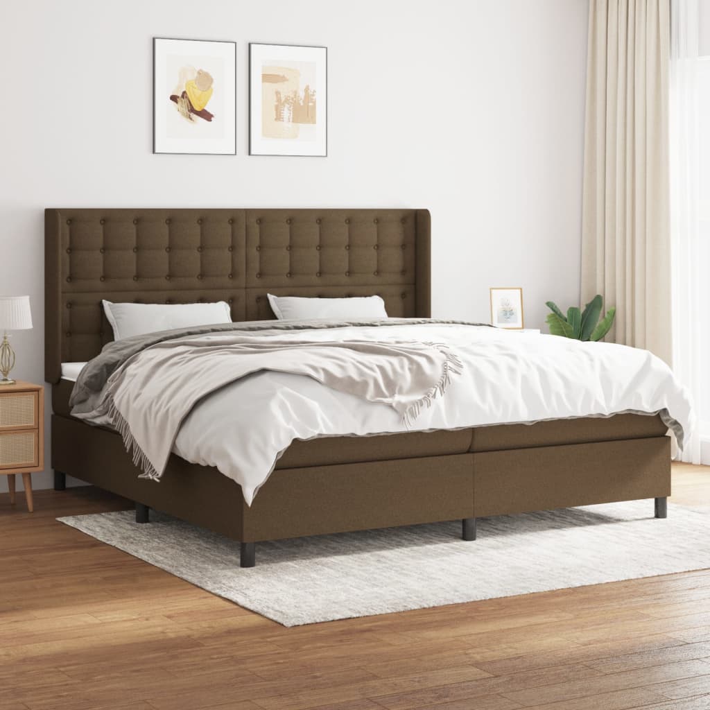 Giroletto a Molle con Materasso Marrone Scuro 200x200cm Tessuto | homemem39