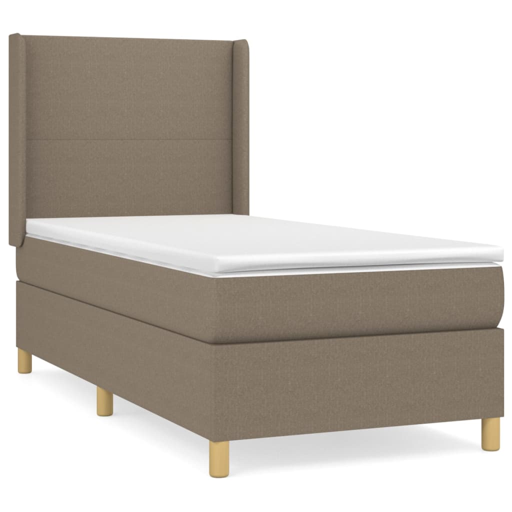 Spring bed frame with dove gray mattress 100x200 cm in fabric