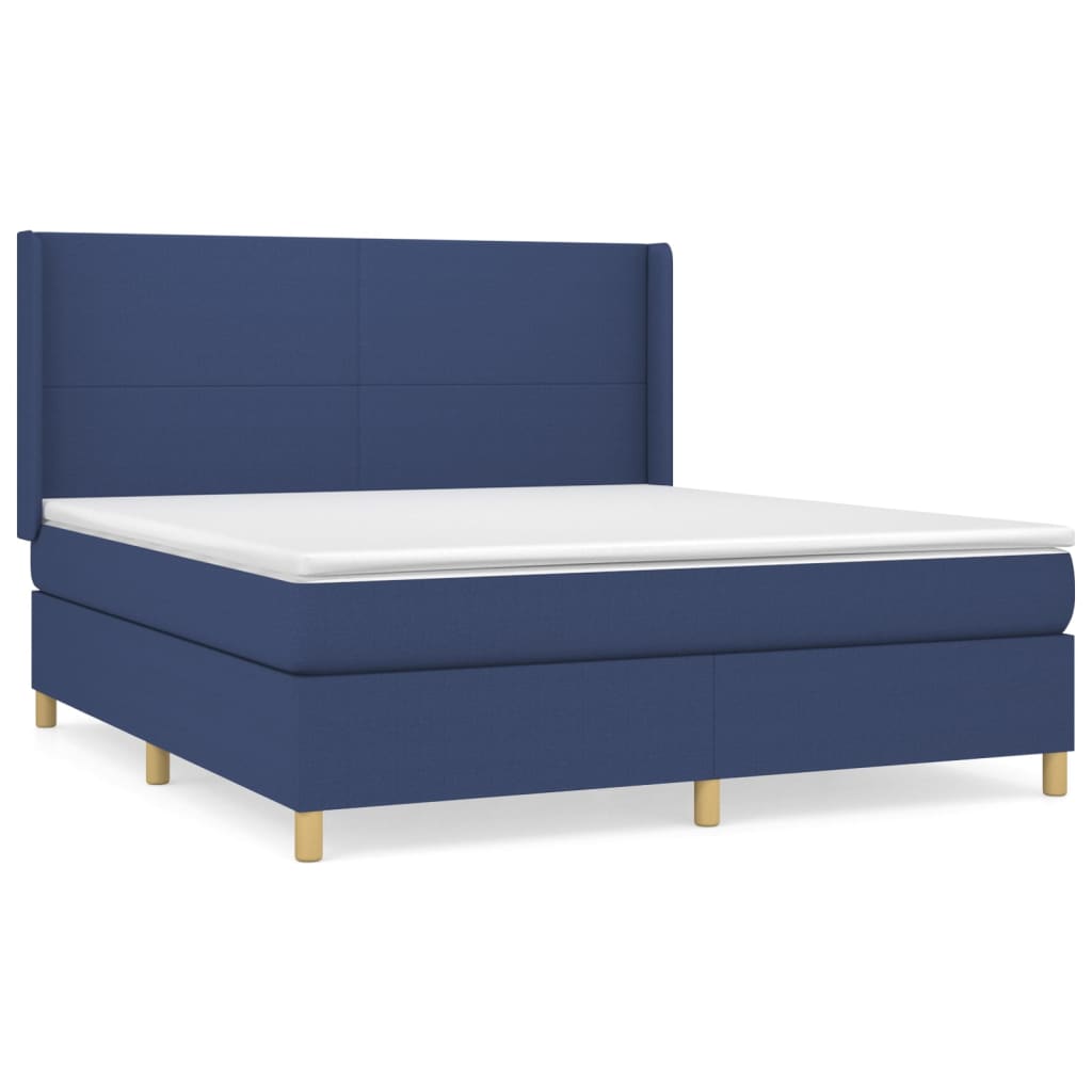 Spring bed frame with blue mattress 160x200 cm in fabric