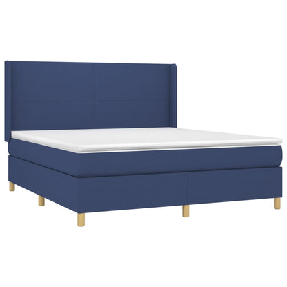 Spring bed frame with blue mattress 160x200 cm in fabric