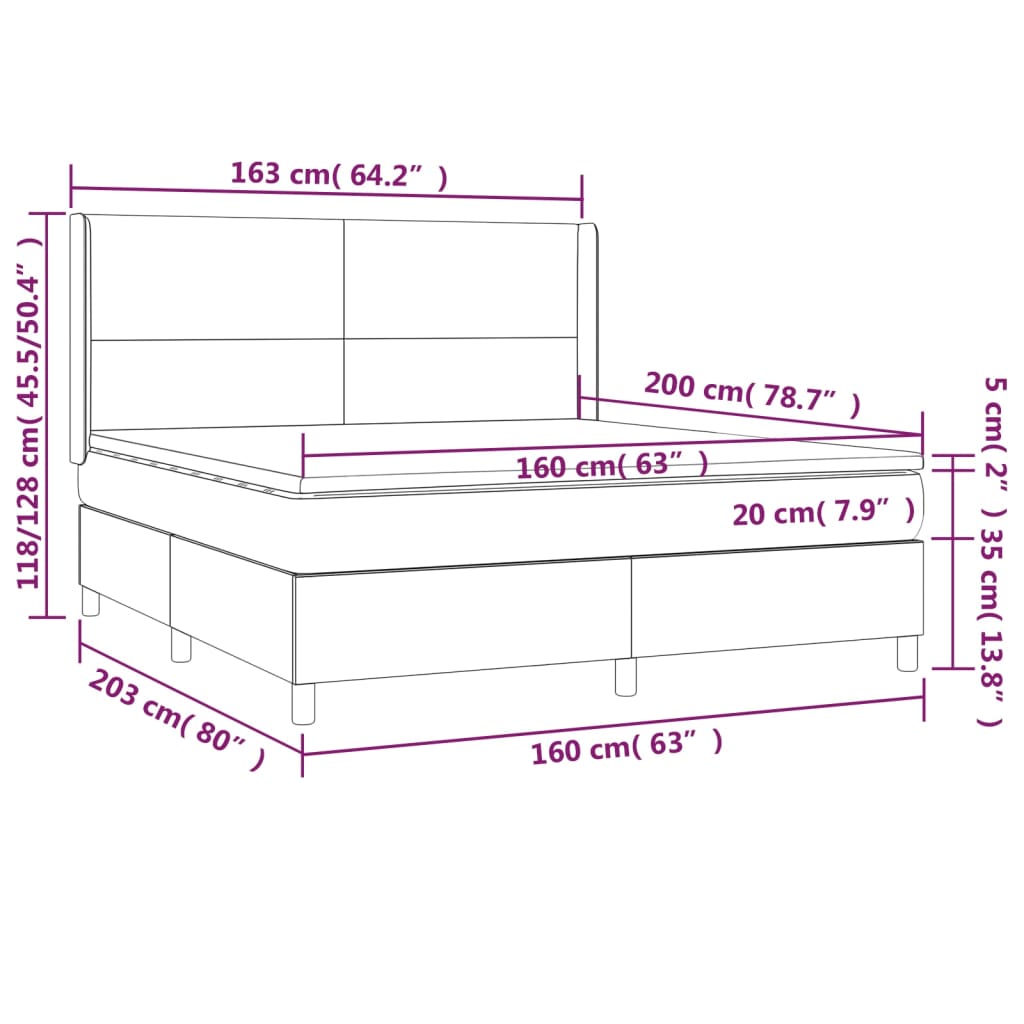 Spring bed frame with blue mattress 160x200 cm in fabric