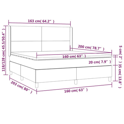 Spring bed frame with blue mattress 160x200 cm in fabric