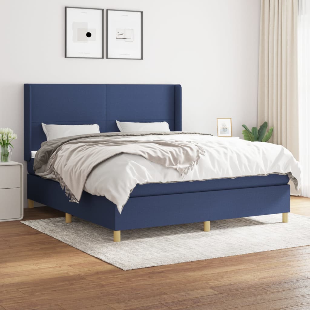 Spring bed frame with blue mattress 160x200 cm in fabric