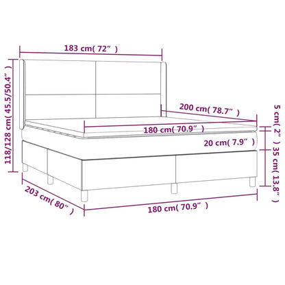 Spring bed frame with light gray mattress 180x200 cm fabric