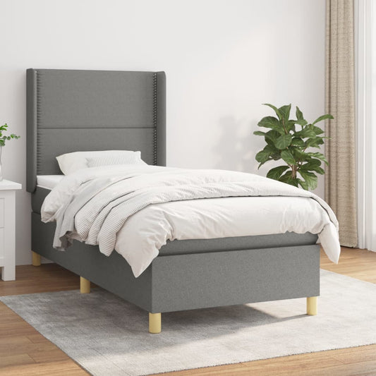 Spring Bed Frame with Dark Gray Mattress 90x200 cm Fabric