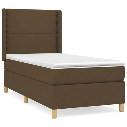 Spring Bed Frame with Dark Brown Mattress 100x200cm Fabric