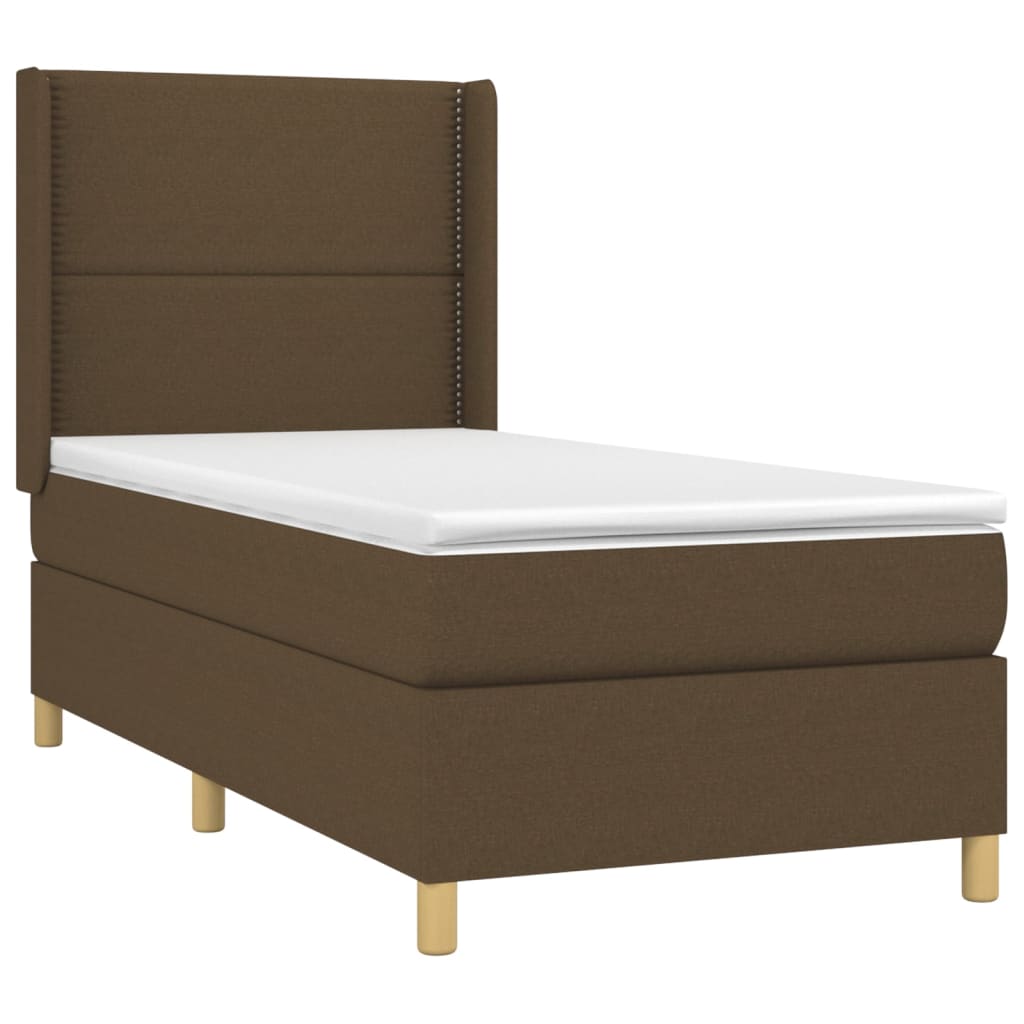 Spring Bed Frame with Dark Brown Mattress 100x200cm Fabric