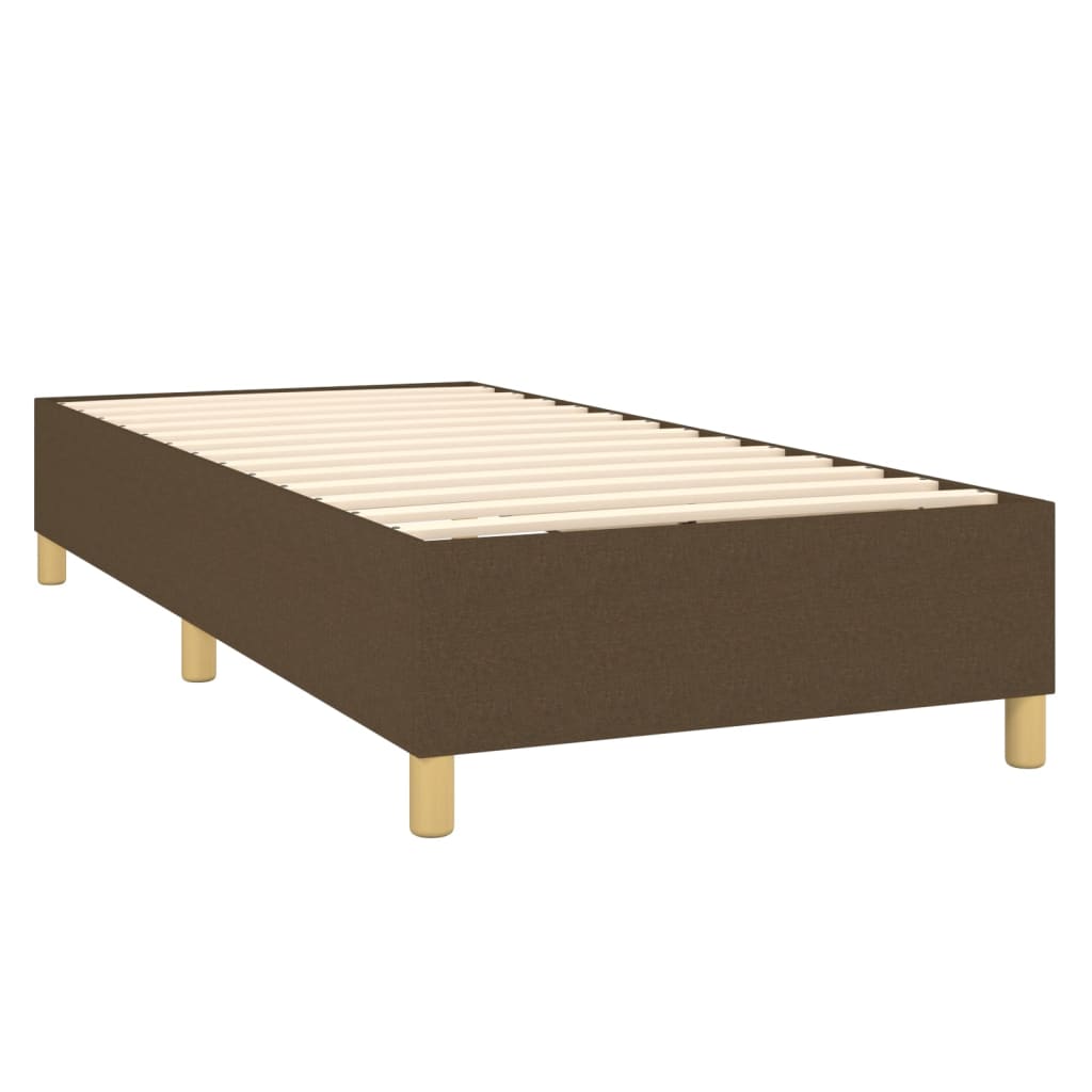 Spring Bed Frame with Dark Brown Mattress 100x200cm Fabric