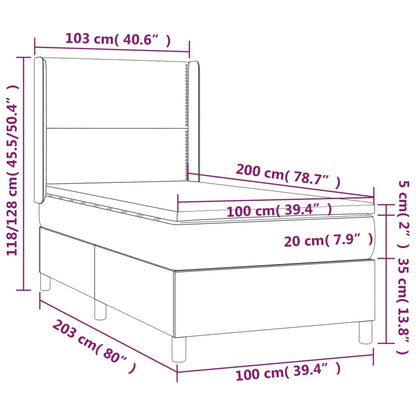 Spring Bed Frame with Dark Brown Mattress 100x200cm Fabric