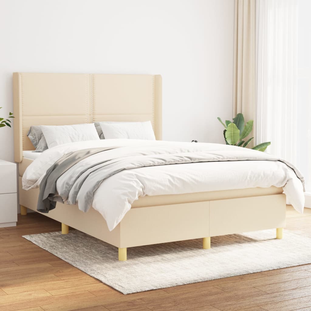 Giroletto a Molle con Materasso Crema 140x19 cm in Tessuto | homemem39