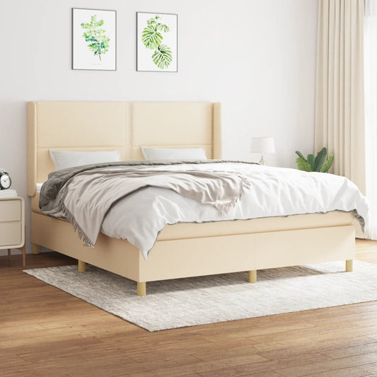 Spring bed frame with cream mattress 180x200 cm in fabric