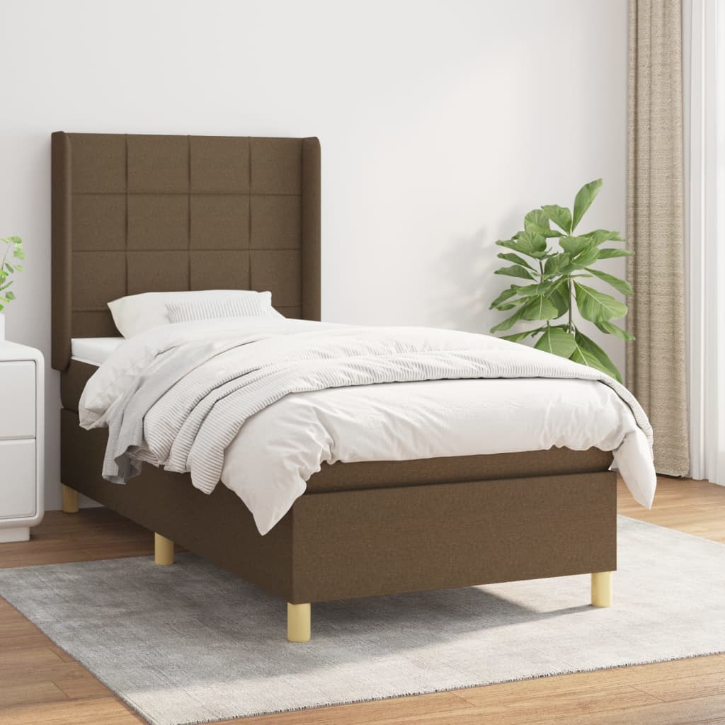 Giroletto a Molle con Materasso Marrone Scuro 100x200cm Tessuto | homemem39