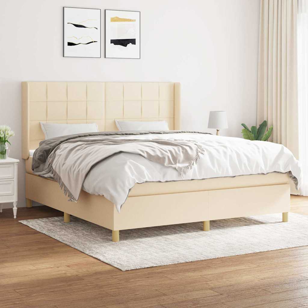 Giroletto a Molle con Materasso Crema 160x200 cm in Tessuto