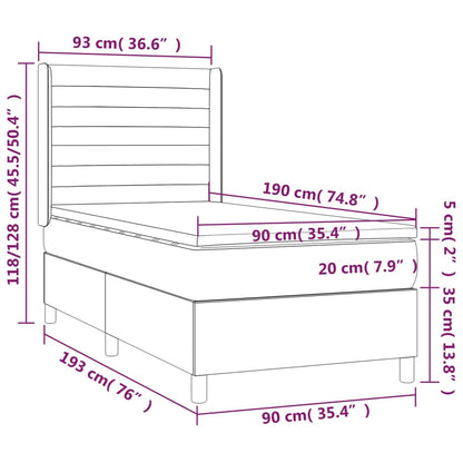 Spring bed frame with dove gray mattress 90x190 cm in fabric