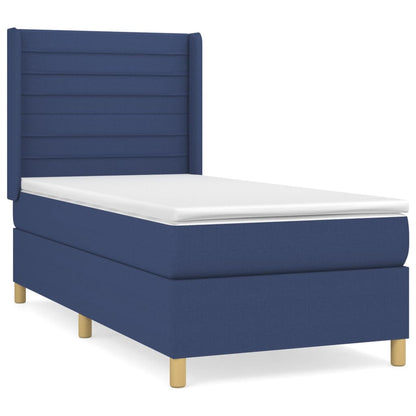 Spring bed frame with blue mattress 90x190 cm in fabric