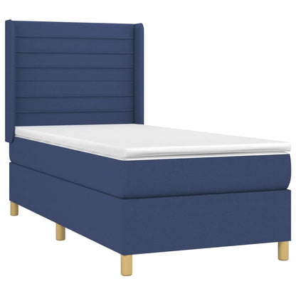 Spring bed frame with blue mattress 90x190 cm in fabric