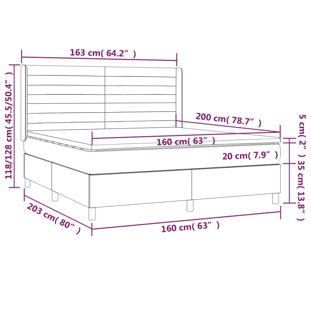 Federbettgestell mit schwarzer Matratze 160x200 cm aus Stoff