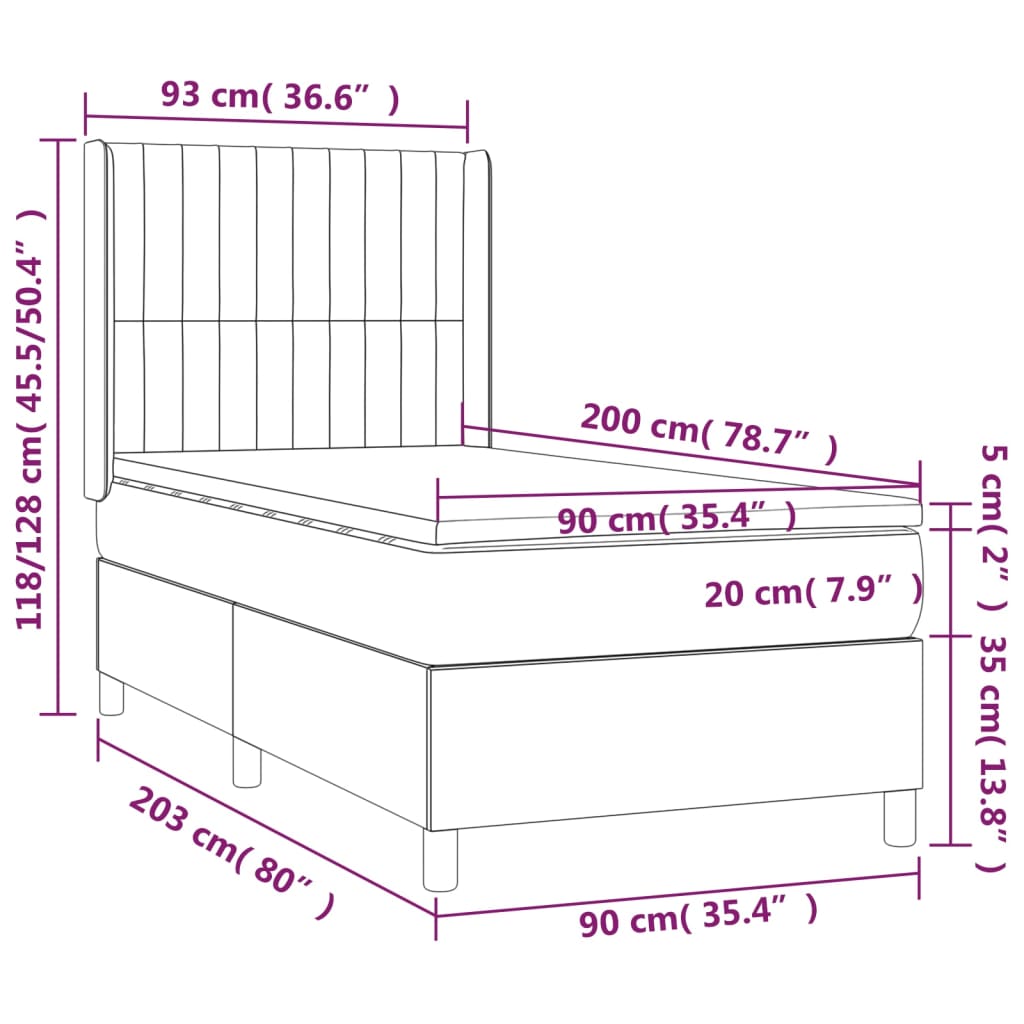 Giroletto a Molle con Materasso Grigio Chiaro 90x200 cm Tessuto