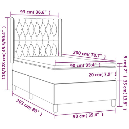 Spring bed frame with black mattress 90x200 cm in fabric