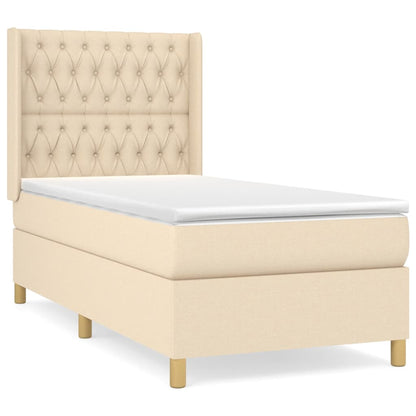 Spring bed frame with cream mattress 100x200 cm in fabric