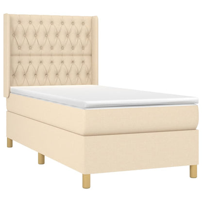 Spring bed frame with cream mattress 100x200 cm in fabric