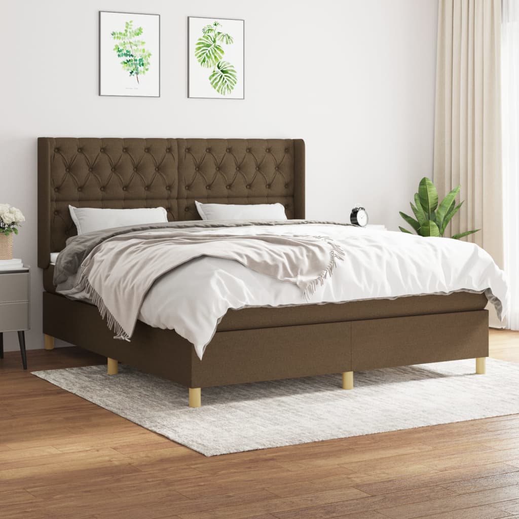 Giroletto a Molle con Materasso Marrone Scuro 160x200cm Tessuto | homemem39