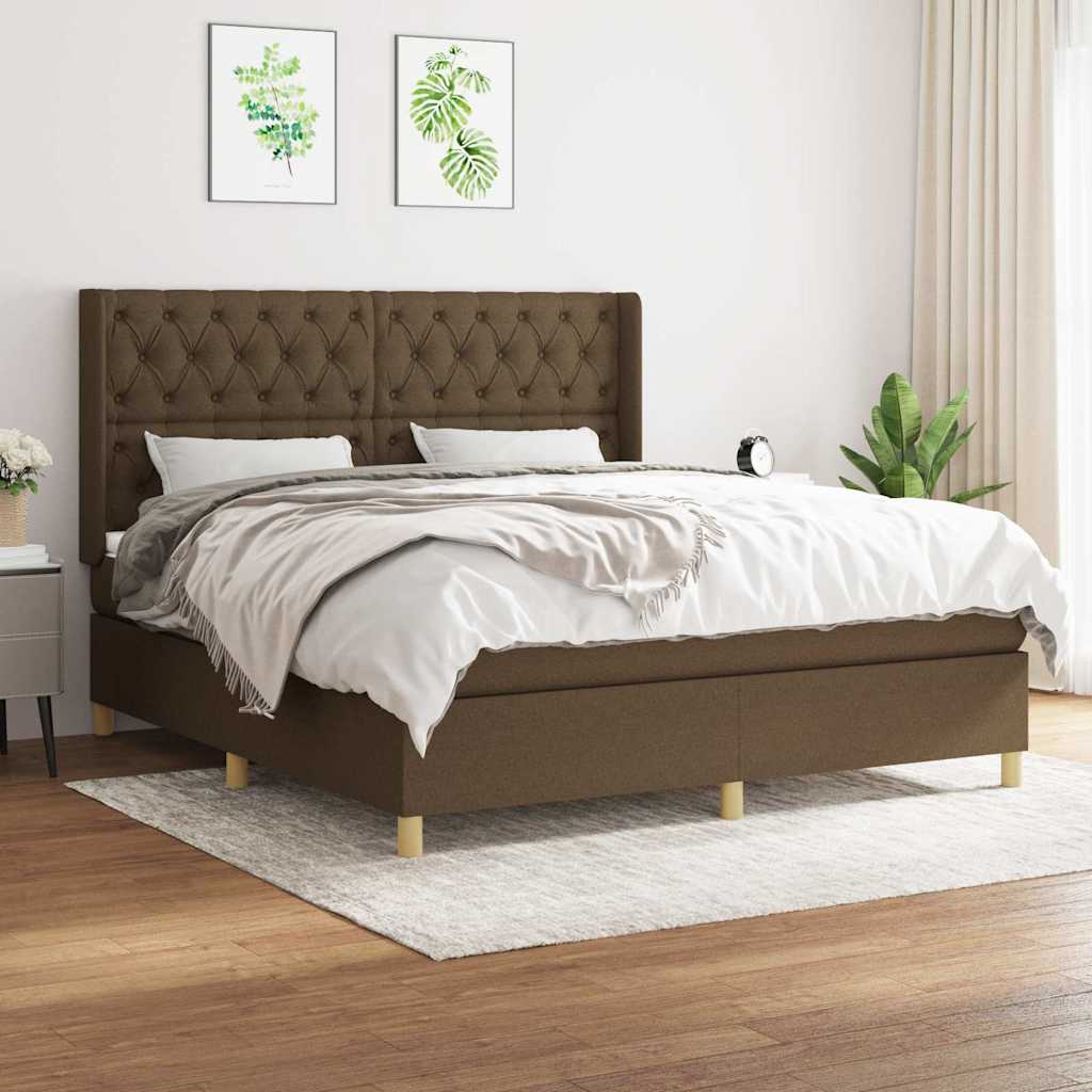 Giroletto a Molle con Materasso Marrone Scuro 160x200cm Tessuto