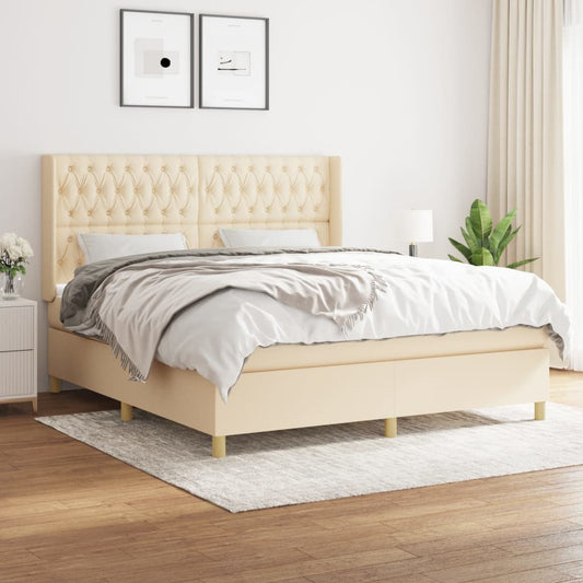 Spring bed frame with cream mattress 180x200 cm in fabric